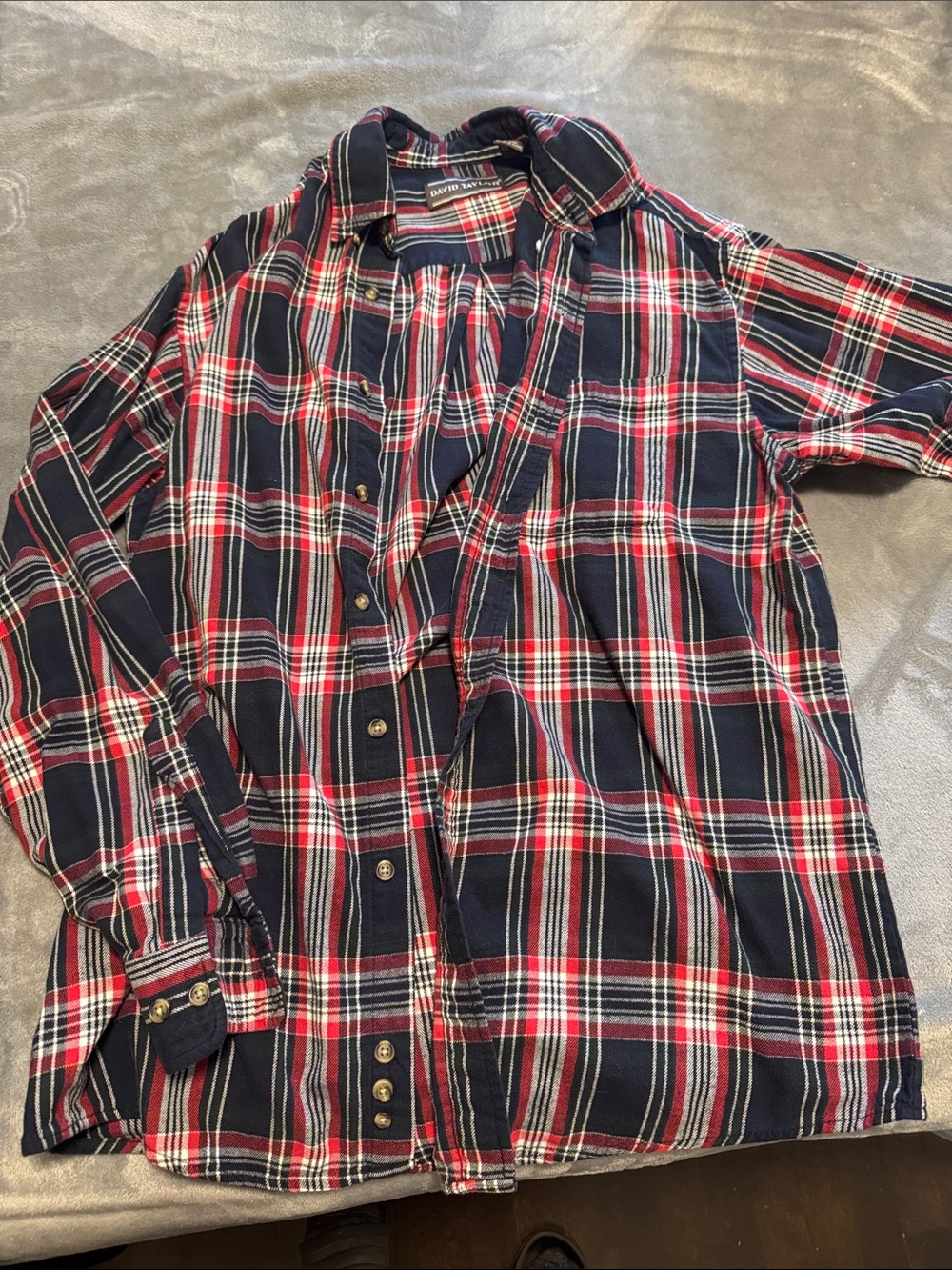 Classic Plaid Button-Down Shirt - Navy & Red